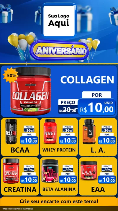 Modelo de Rede Social para Stories com o tema Aniversário para Suplementos alimentares