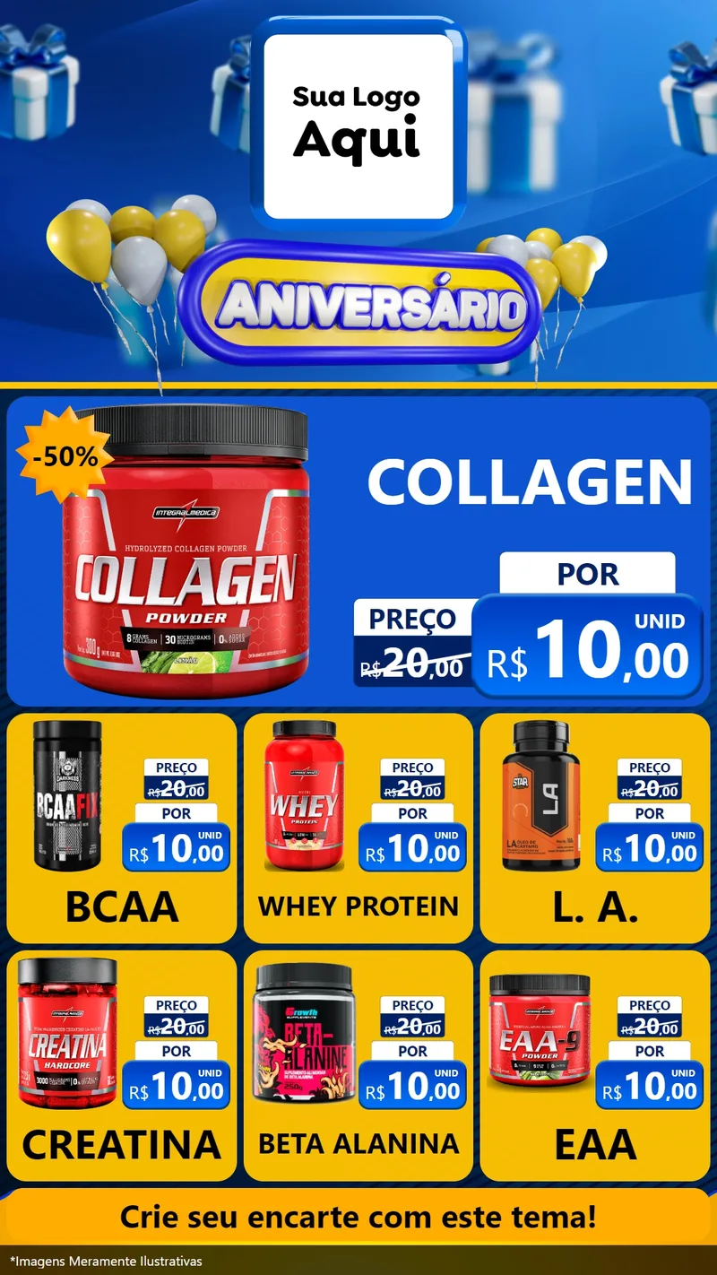 Modelo de Rede Social para Stories com o tema Aniversário para Suplementos alimentares