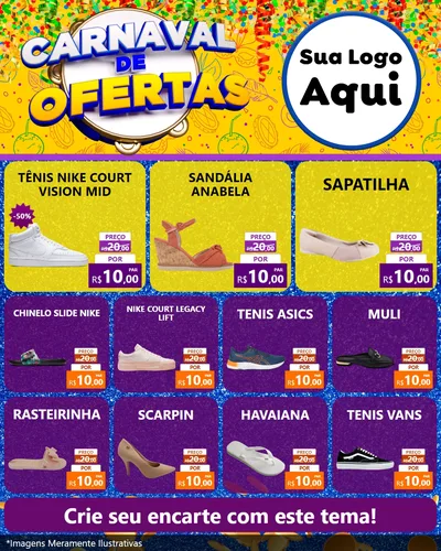 Modelo de Rede Social para Feed Instagram com o tema Carnaval de Ofertas para Calçados