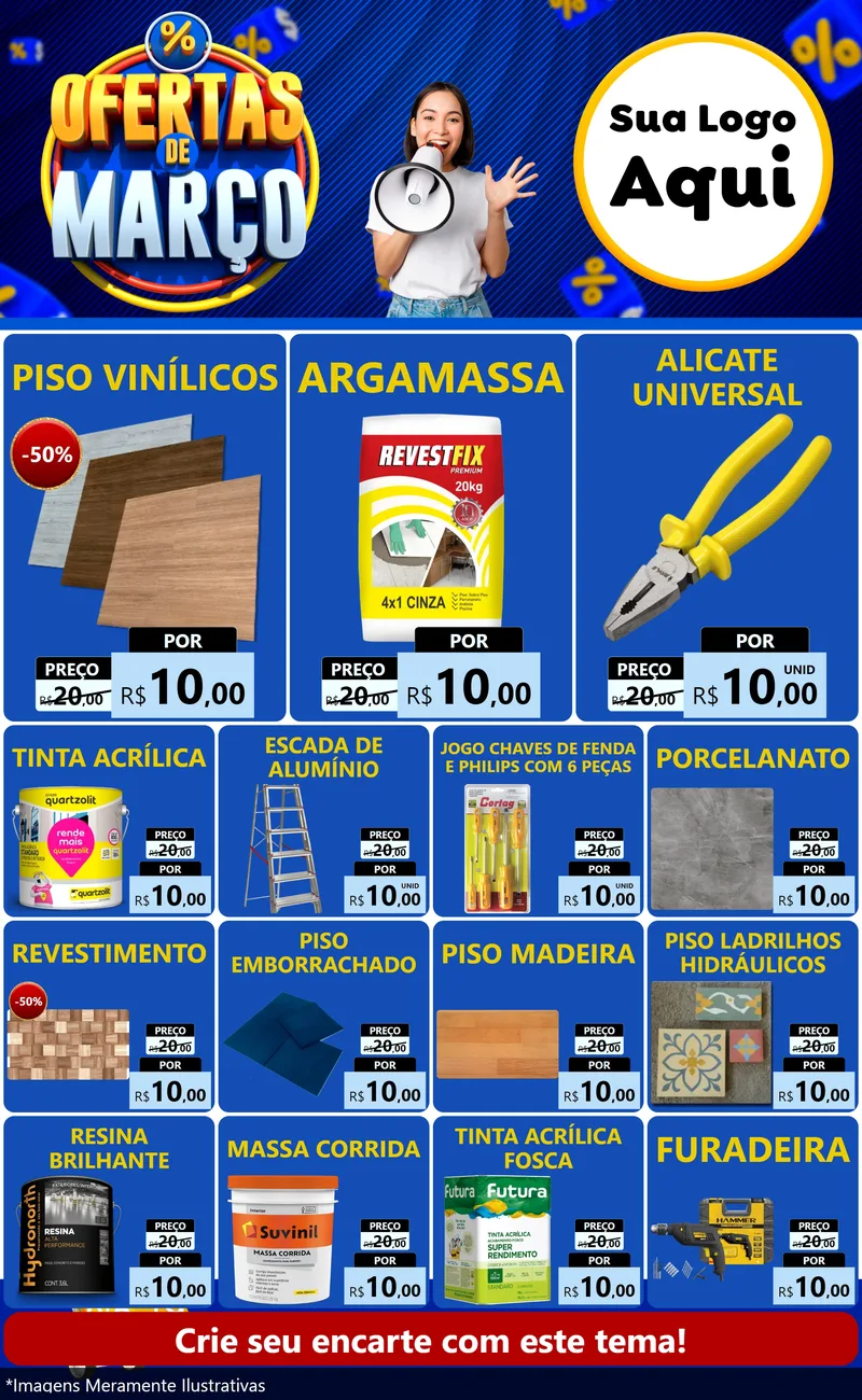Modelo de Encarte para Encarte Grande com o tema Ofertas de Março para Material para Construção