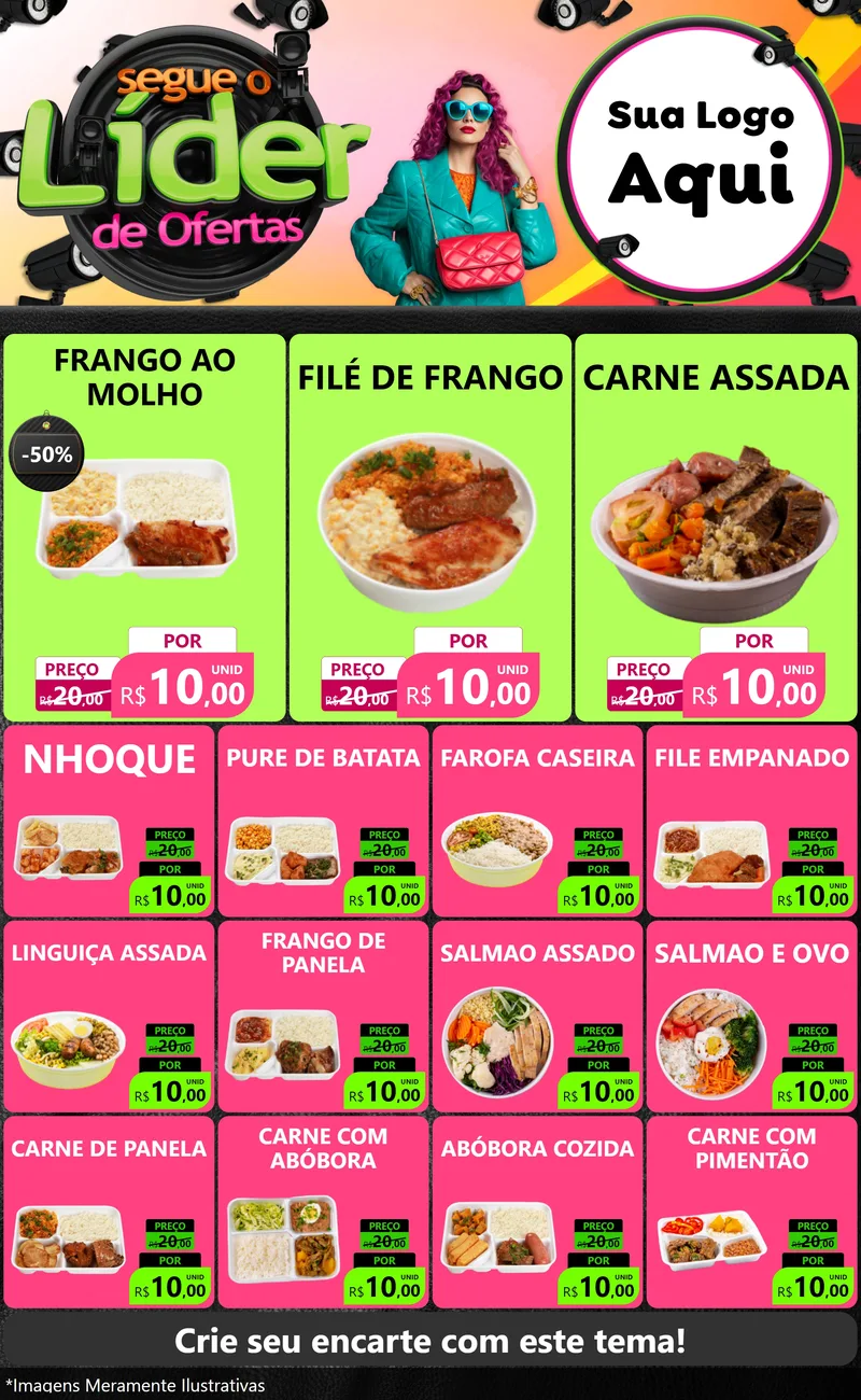 Modelo de Encarte para Encarte Grande com o tema Segue o Líder de Ofertas para Restaurante