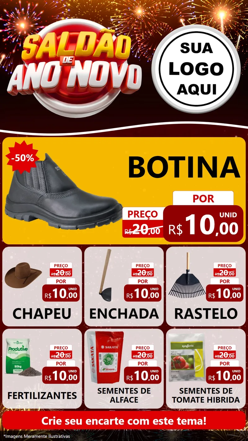 Modelo de Rede Social para Stories com o tema Saldão de Ano Novo para Agropecuária