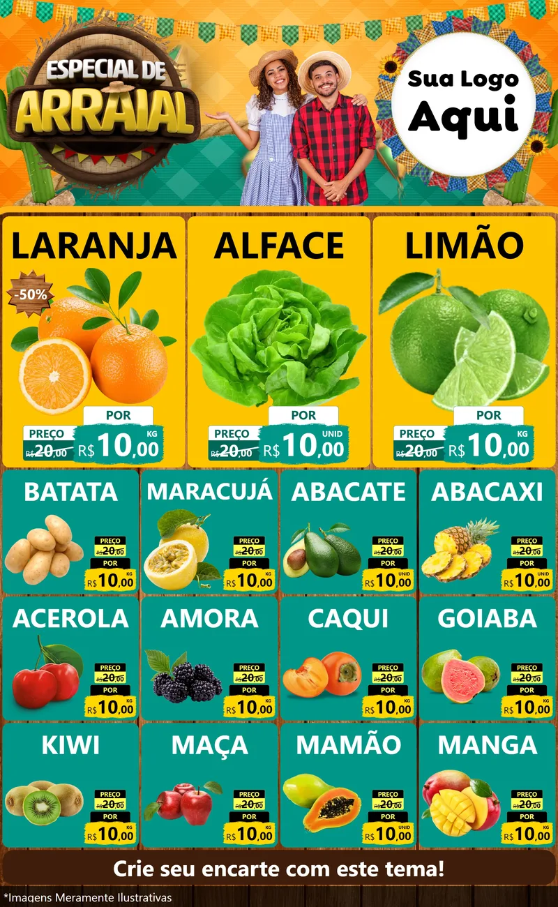 Modelo de Encarte para Encarte Grande com o tema Especial De Arraial para Hortifrúti