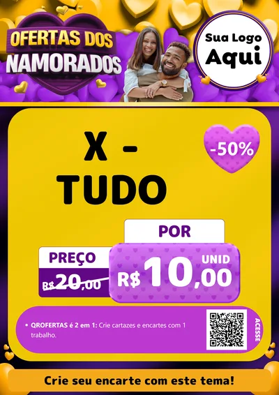 Modelo de Cartaz para Cartaz A4 Vertical com o tema Oferta Dos Namorados para Hamburgueria