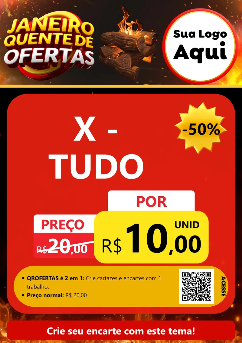 Modelo de Cartaz para Cartaz A4 Vertical com o tema Janeiro Quente de Ofertas para Hamburgueria