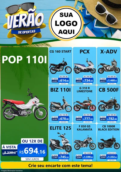 Modelo de Encarte para Encarte A4 Vertical com o tema Verão de Ofertas para Concessionaria de Motos