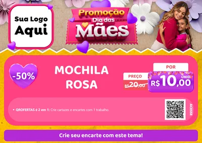 Modelo de Cartaz para Cartaz A4 Horizontal com o tema Promoção Dia das Mães para Papelaria
