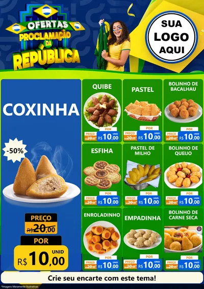 Modelo de Encarte para Encarte A4 Vertical com o tema Ofertas Proclamação da República para Salgadaria