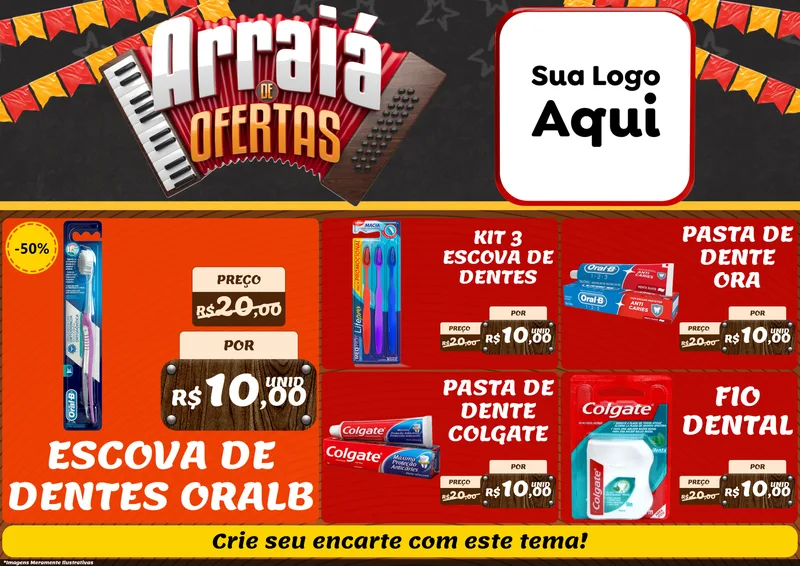 Modelo de Encarte para Encarte A4 Horizontal com o tema Arraiá de Ofertas - Junina para Higiene Pessoal