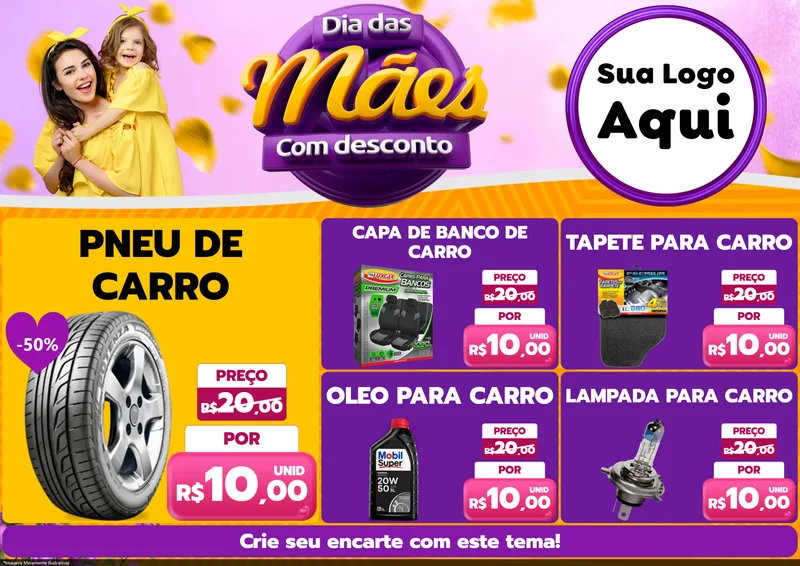 Modelo de Encarte para Encarte A4 Horizontal com o tema Dia das Mães com Desconto para Auto peças