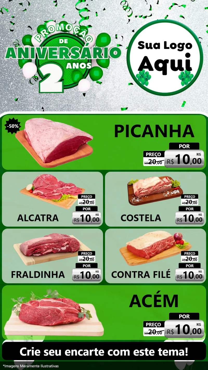 Modelo de TV para TV Vertical com o tema Promoção de Aniversário - 2 Anos para Açougue