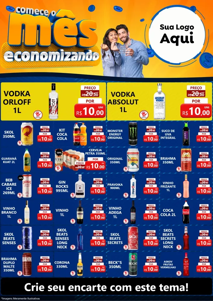 Modelo de Encarte para Encarte A4 Vertical com o tema Comece O Mês Economizando para Distribuidora de bebidas
