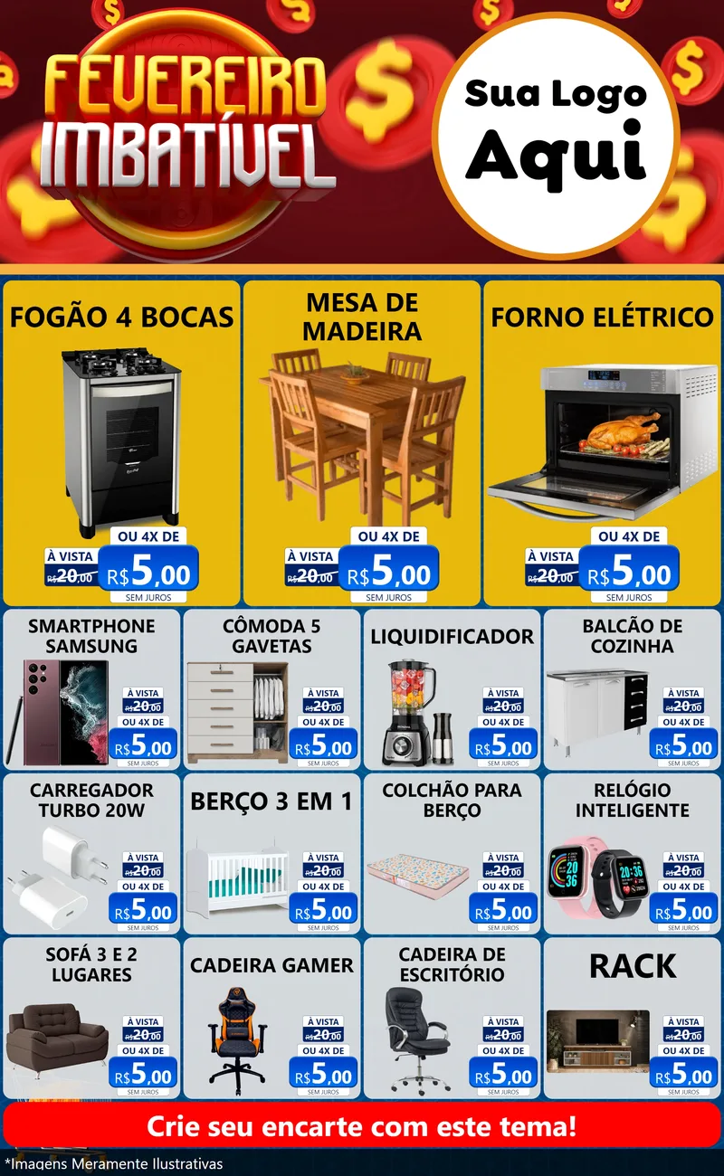 Modelo de Encarte para Encarte Grande com o tema Fevereiro Imbatível para Móveis e Eletro