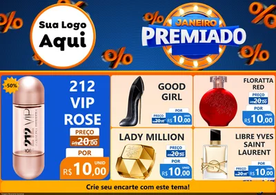 Modelo de Encarte para Encarte A4 Horizontal com o tema Janeiro Premiado para Perfumes