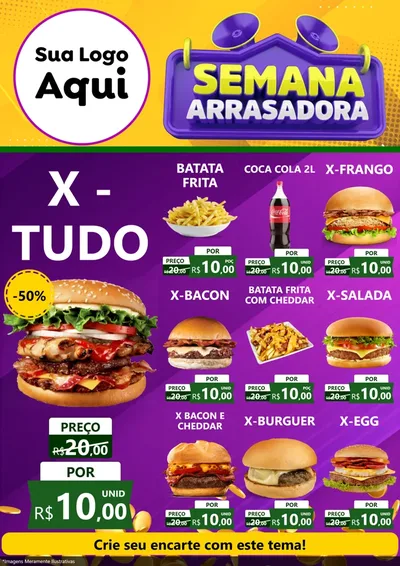 Modelo de Encarte para Encarte A4 Vertical com o tema Semana Arrasadora para Hamburgueria