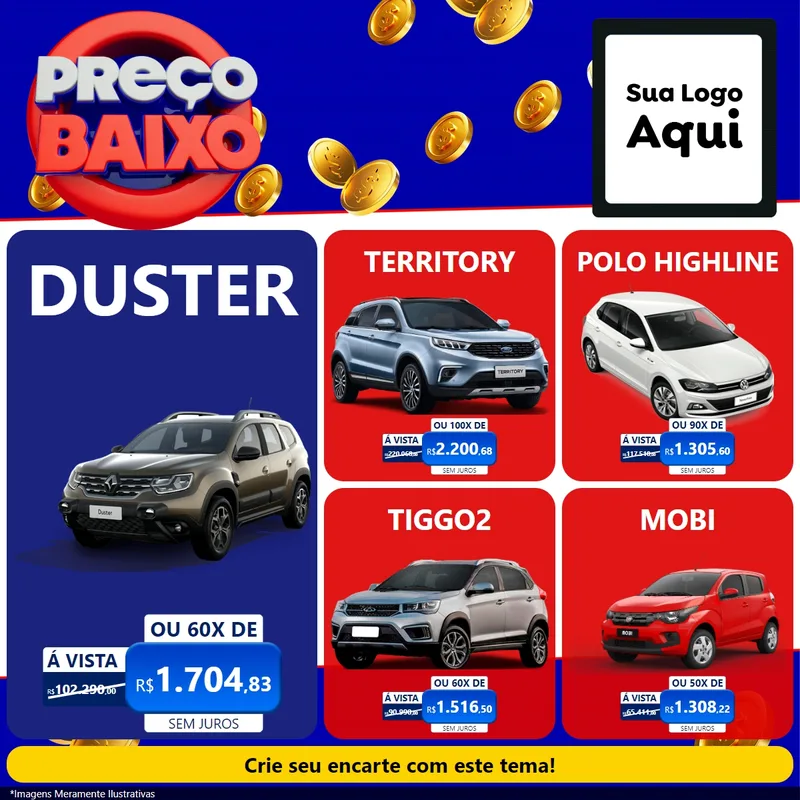 Modelo de Rede Social para Feed Facebook com o tema Preço Baixo para Concessionaria de Carros