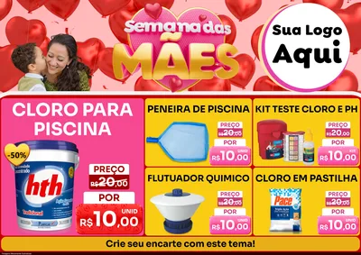 Modelo de Encarte para Encarte A4 Horizontal com o tema Semana Das Mães para Produtos para Piscina