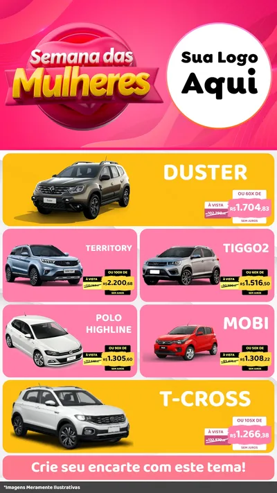 Modelo de TV para TV Vertical com o tema Semana das Mulheres para Concessionaria de Carros