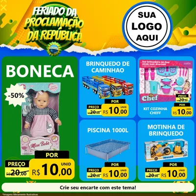 Modelo de Rede Social para Feed Facebook com o tema Feriado da Proclamação da República para Brinquedos