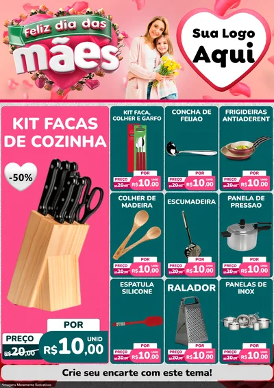 Modelo de Encarte para Encarte A4 Vertical com o tema Feliz Dia das Mães para Utilidades Domésticas