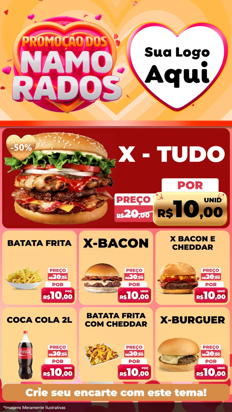 Modelo de Rede Social para Stories com o tema Promoção dos Namorados para Hamburgueria