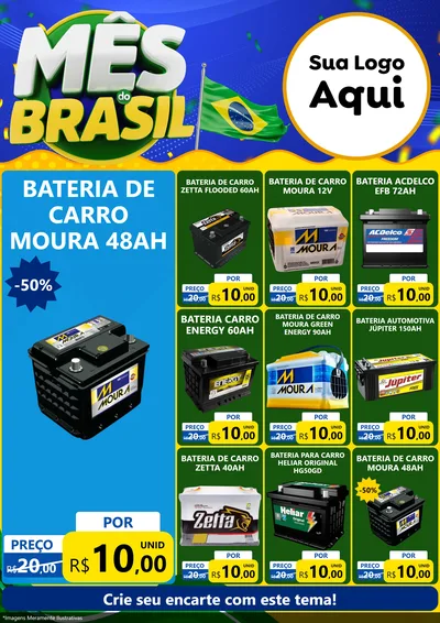 Modelo de Encarte para Encarte A4 Vertical com o tema Mês do Brasil para Baterias Elétricas