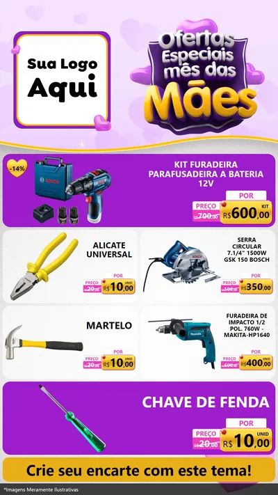 Modelo de TV para TV Vertical com o tema Ofertas Especiais - Mês das Mães para Maquinas e Ferramentas