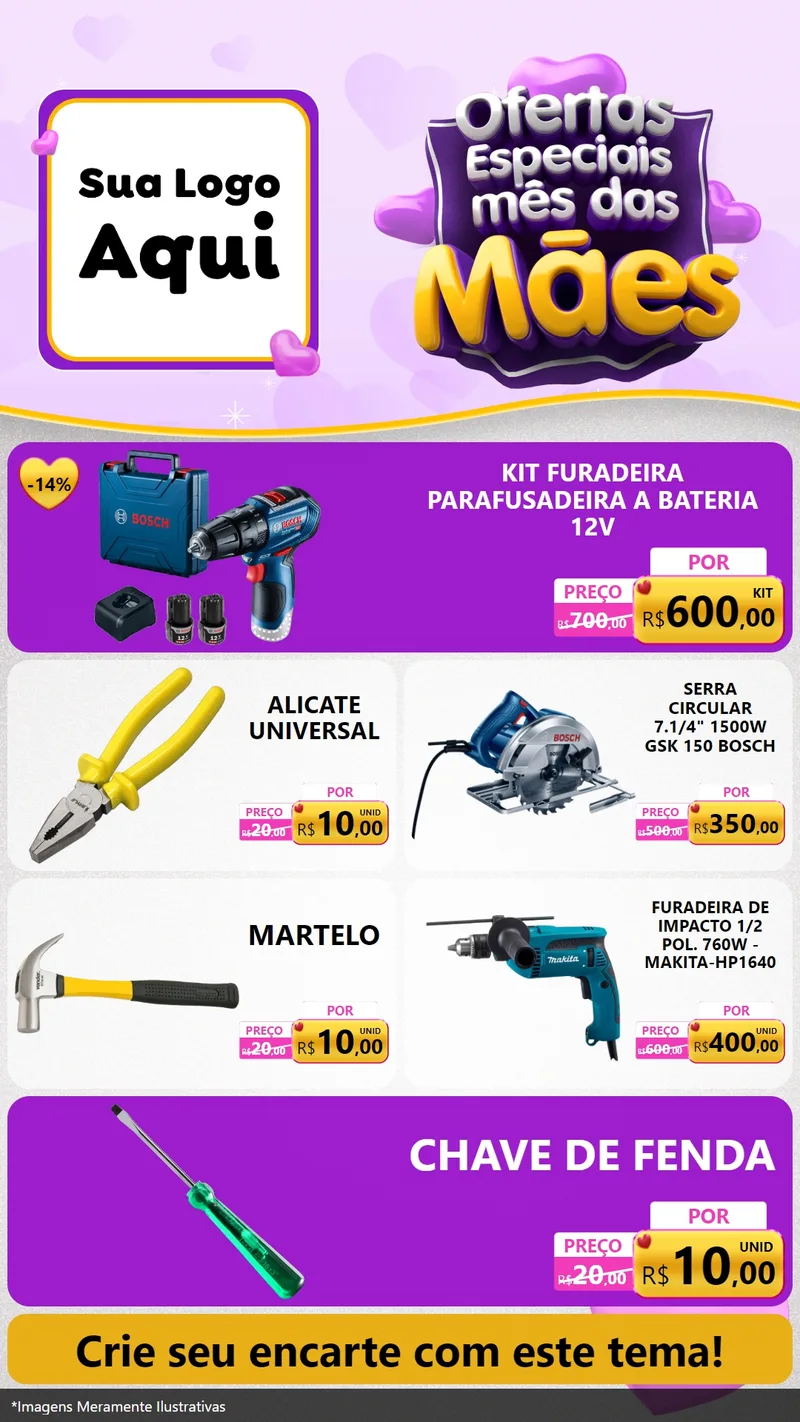 Modelo de TV para TV Vertical com o tema Ofertas Especiais - Mês das Mães para Maquinas e Ferramentas