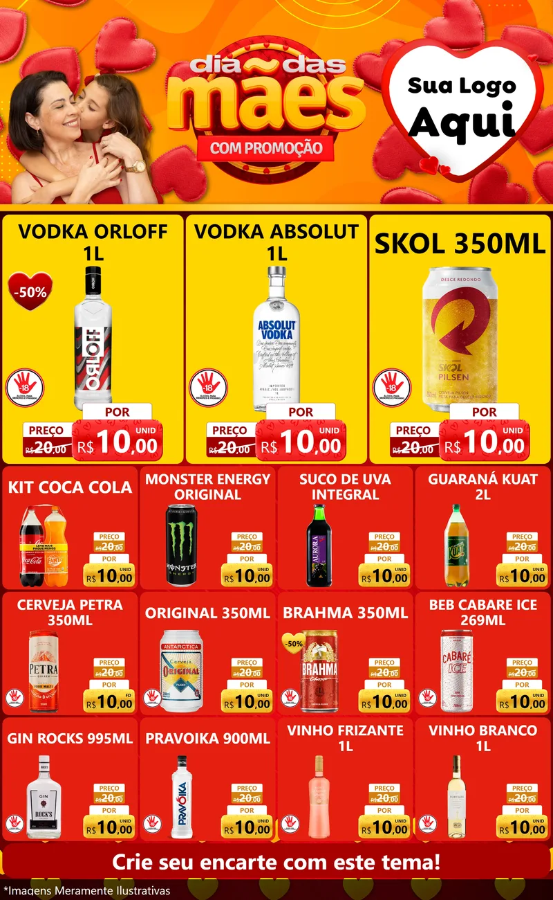Modelo de Encarte para Encarte Grande com o tema Dia das Mães com Promoção para Distribuidora de bebidas
