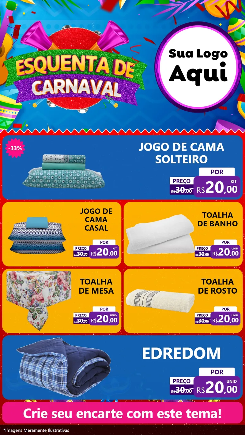 Modelo de TV para TV Vertical com o tema Esquenta de Carnaval para Cama, Mesa e Banho