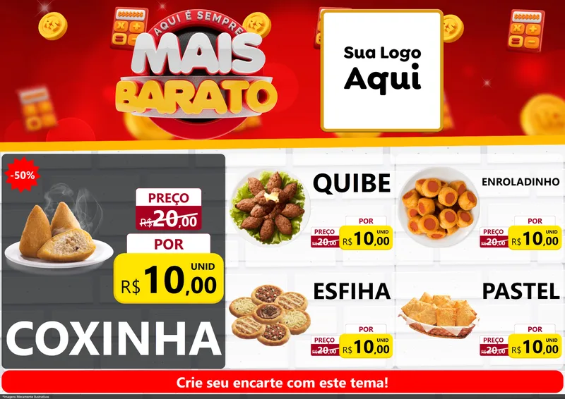 Modelo de Encarte para Encarte A4 Horizontal com o tema Mais Barato para Salgadaria