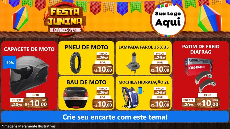 Modelo de TV para TV Horizontal com o tema Festa Junina de Grandes Ofertas para Moto peças