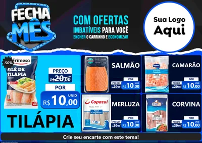 Modelo de Encarte para Encarte A4 Horizontal com o tema Fecha Mês para Peixaria