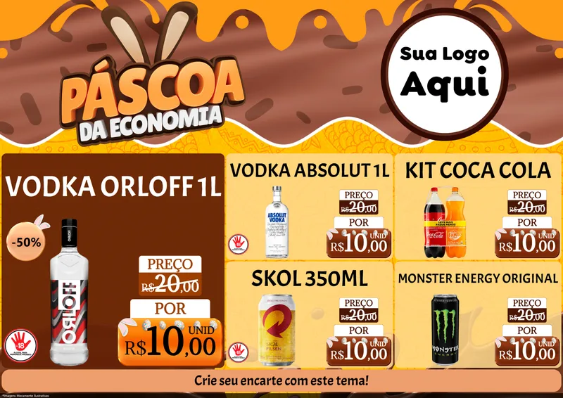 Modelo de Encarte para Encarte A4 Horizontal com o tema Páscoa da Economia para Distribuidora de bebidas