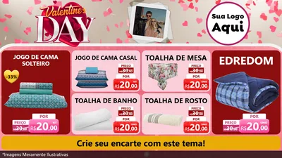 Modelo de TV para TV Horizontal com o tema Valentine's Day para Cama, Mesa e Banho