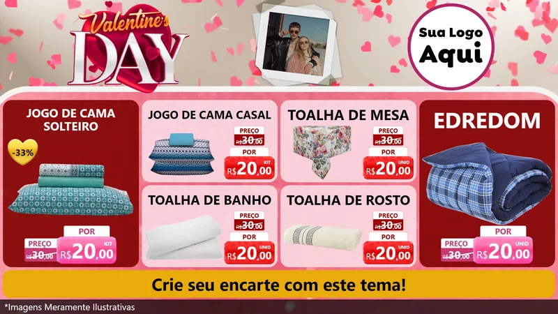 Modelo de TV para TV Horizontal com o tema Valentine's Day para Cama, Mesa e Banho