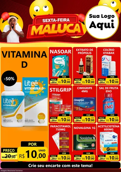 Modelo de Encarte para Encarte A4 Vertical com o tema Sexta-feira Maluca para Farmácia