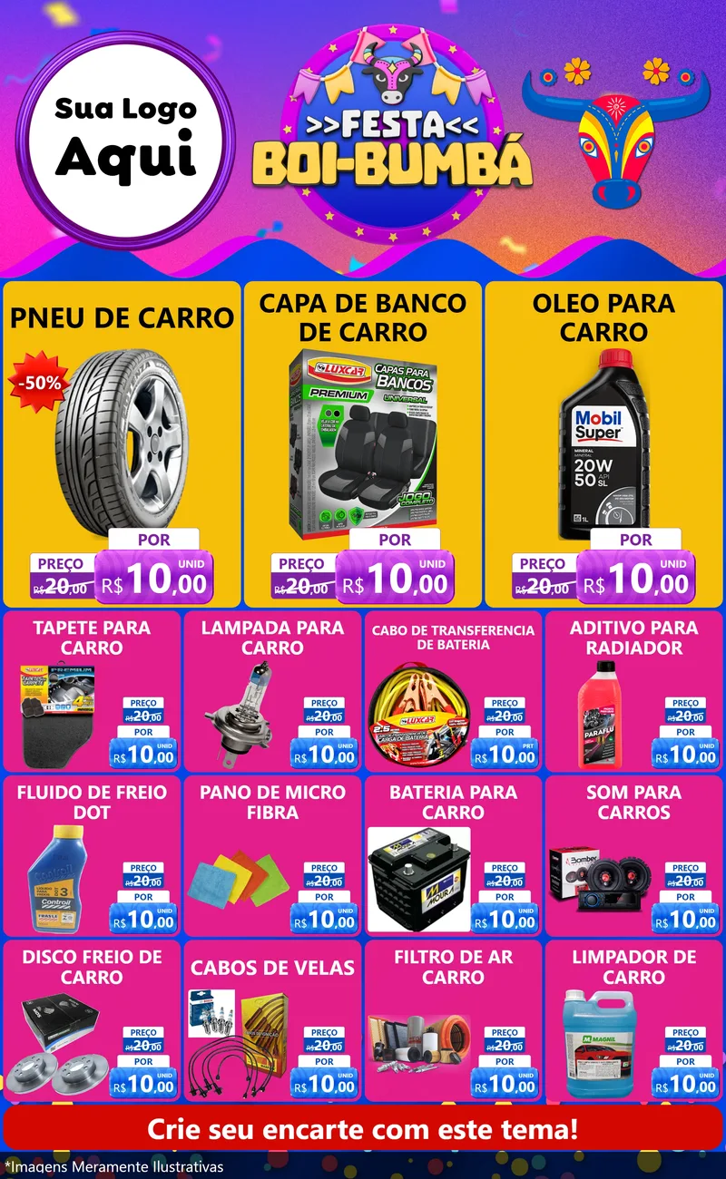 Modelo de Encarte para Encarte Grande com o tema Festa Boi-Bumbá para Auto peças