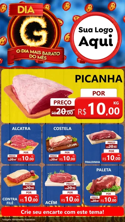 Modelo de Rede Social para Stories com o tema Dia G - O Dia Mais Barato Do Mês para Açougue