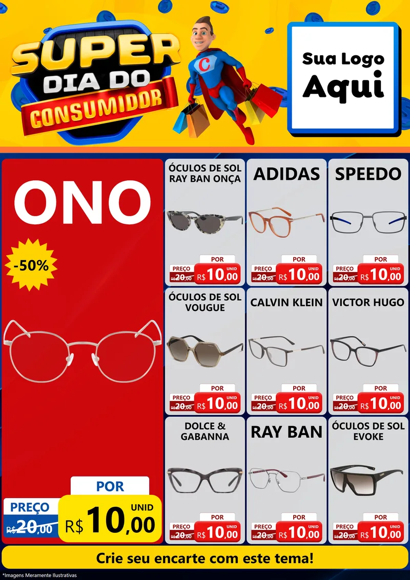 Modelo de Encarte para Encarte A4 Vertical com o tema Super Dia do Consumidor para Óticas