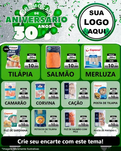 Modelo de Rede Social para Feed Instagram com o tema Promoção de Aniversário - 30 Anos para Peixaria