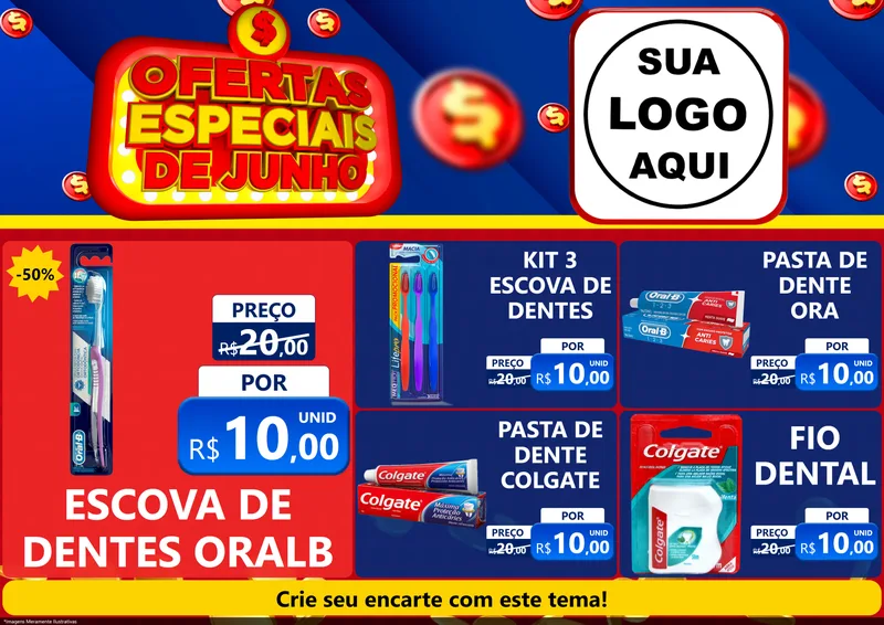 Modelo de Encarte para Encarte A4 Horizontal com o tema Ofertas Especiais de Junho para Higiene Pessoal