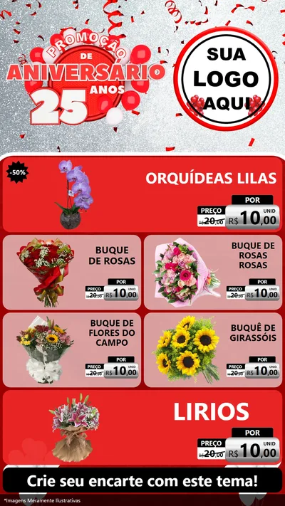 Modelo de TV para TV Vertical com o tema Promoção de Aniversário - 25Anos para Floricultura e jardim