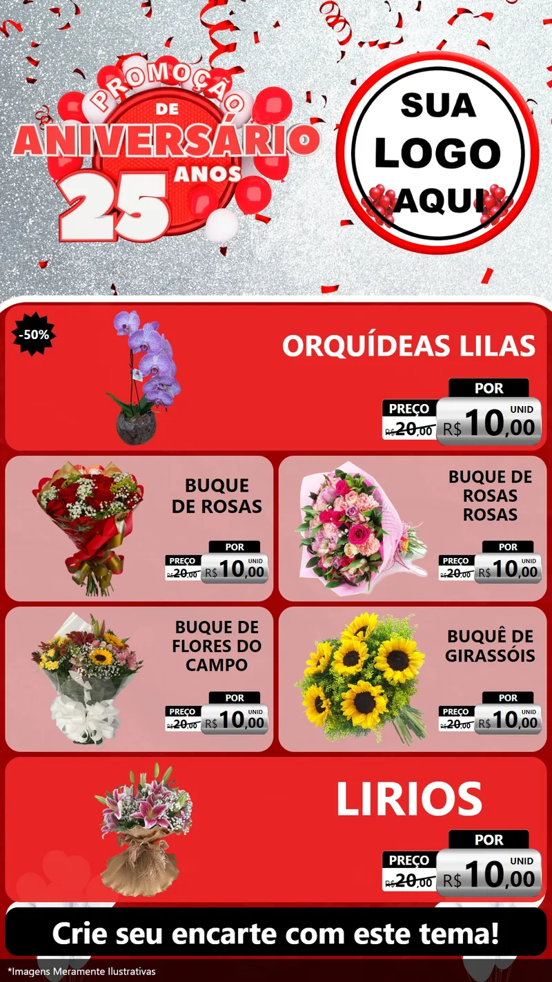 Modelo de TV para TV Vertical com o tema Promoção de Aniversário - 25Anos para Floricultura e jardim
