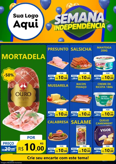 Modelo de Encarte para Encarte A4 Vertical com o tema Semana da Independência para Frios e Laticínios