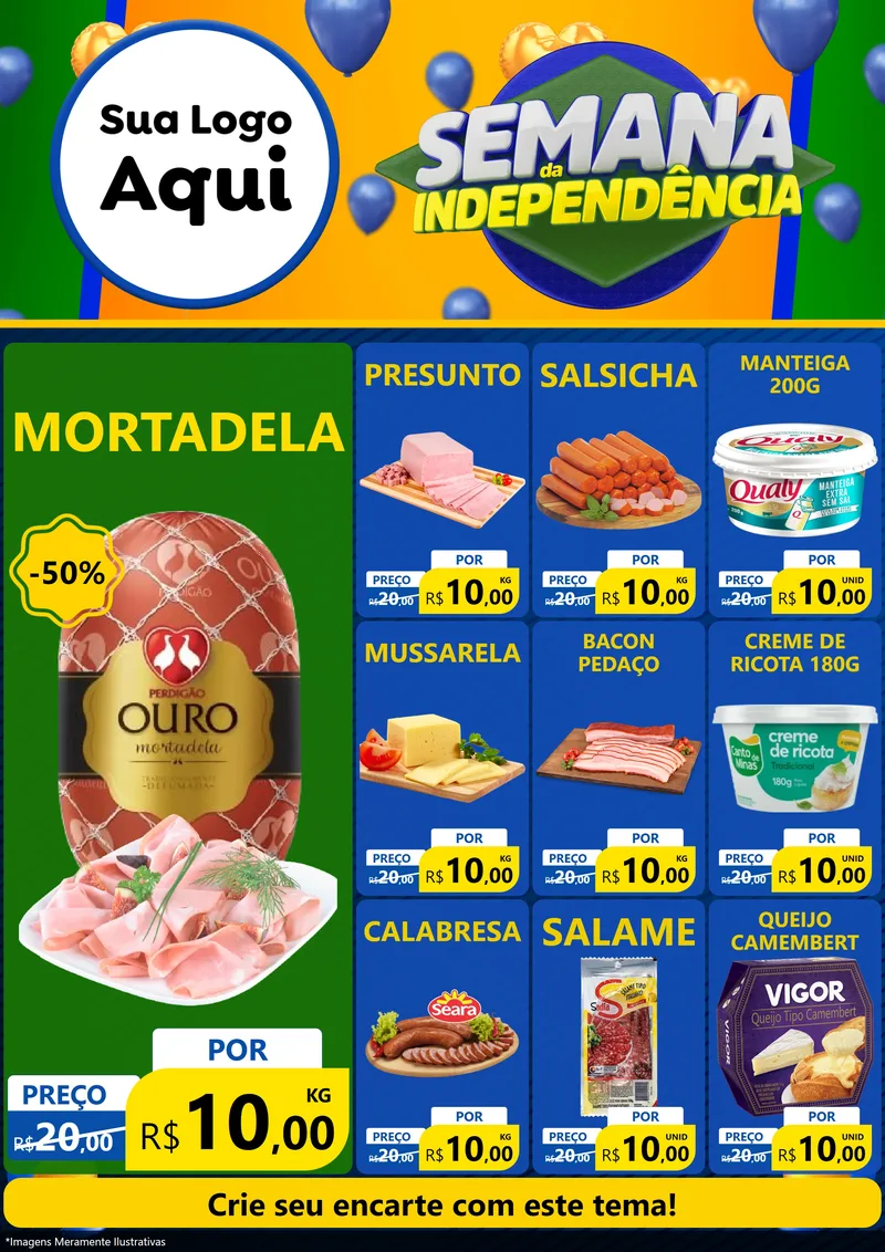 Modelo de Encarte para Encarte A4 Vertical com o tema Semana da Independência para Frios e Laticínios