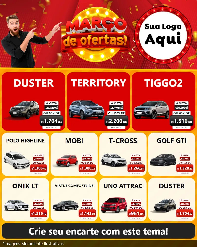 Modelo de Rede Social para Feed Instagram com o tema Março de Ofertas! para Concessionaria de Carros