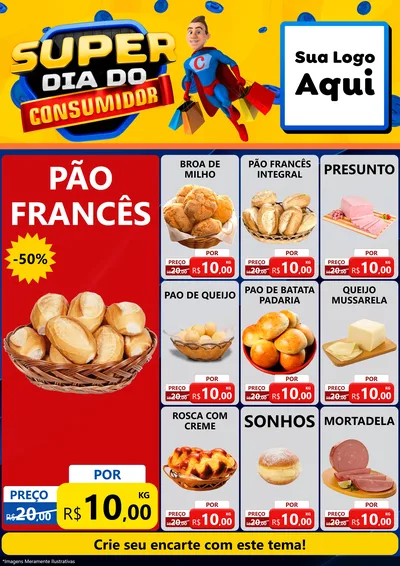Modelo de Encarte para Encarte A4 Vertical com o tema Super Dia do Consumidor para Padaria