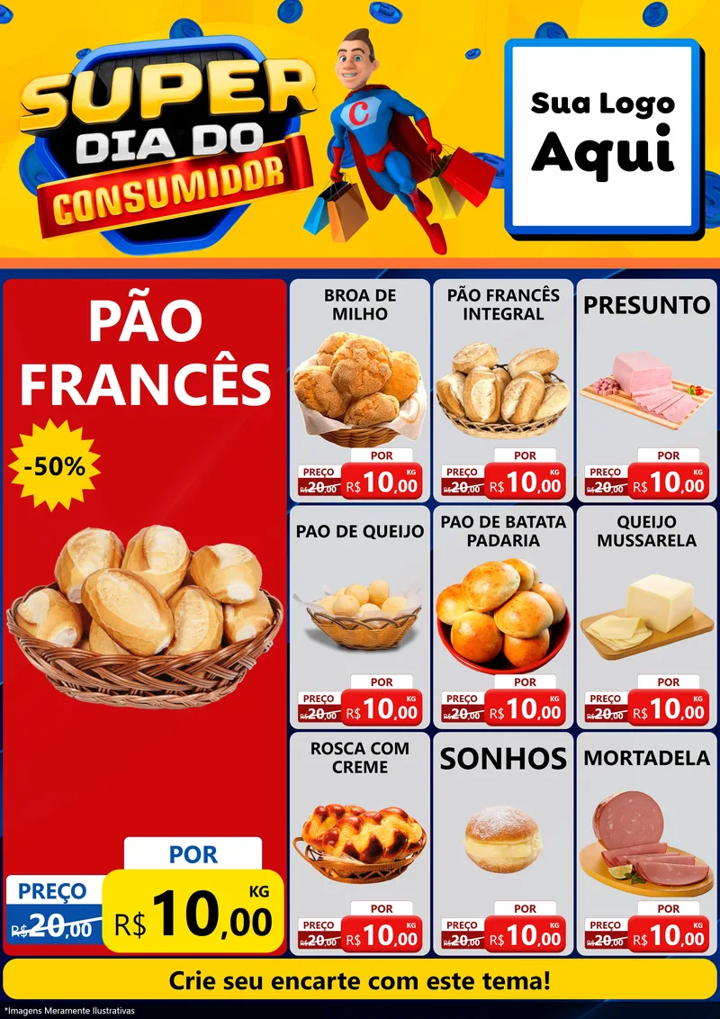 Modelo de Encarte para Encarte A4 Vertical com o tema Super Dia do Consumidor para Padaria