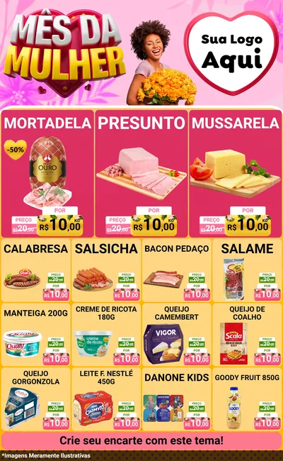 Modelo de Encarte para Encarte Grande com o tema Mês da Mulher para Frios e Laticínios
